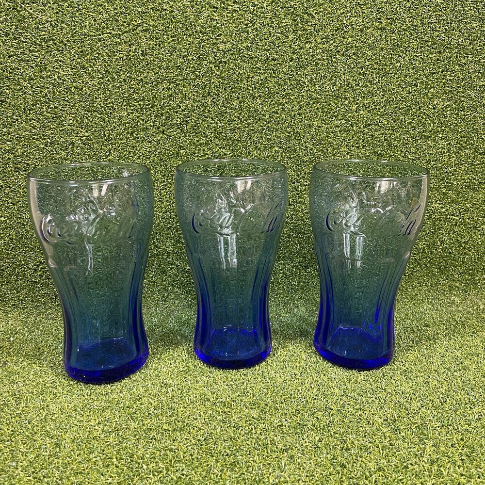 Vintage McDonald's Coca-Cola Blue Drinking Glasses Set of 3